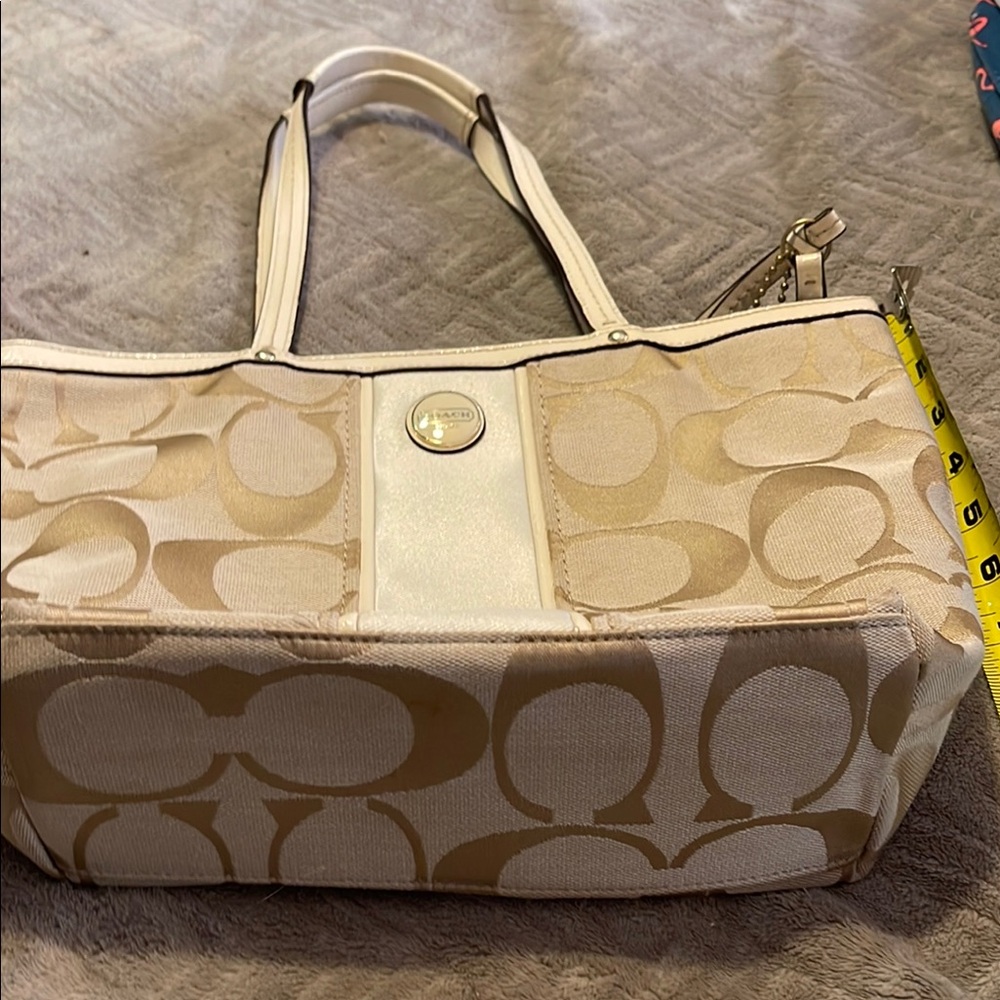 Coach Cream Shoulder Bag with Signature Monogram